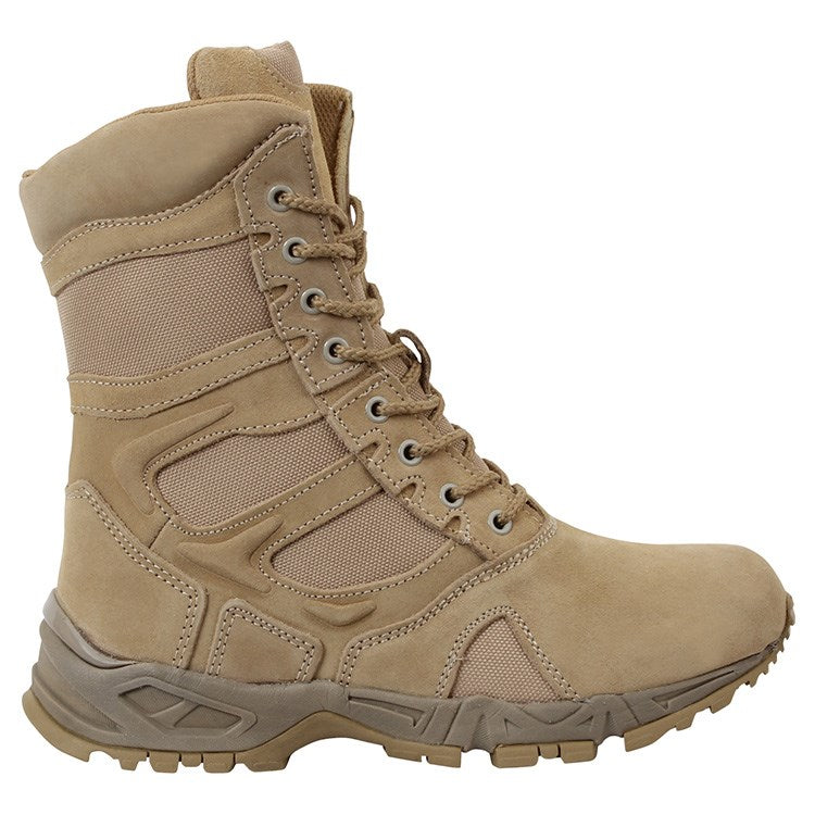 Botas tácticas DEPLOYMENT KHAKI con cremallera YKK, empeine de ante y malla transpirable, suela EVA y exterior de goma