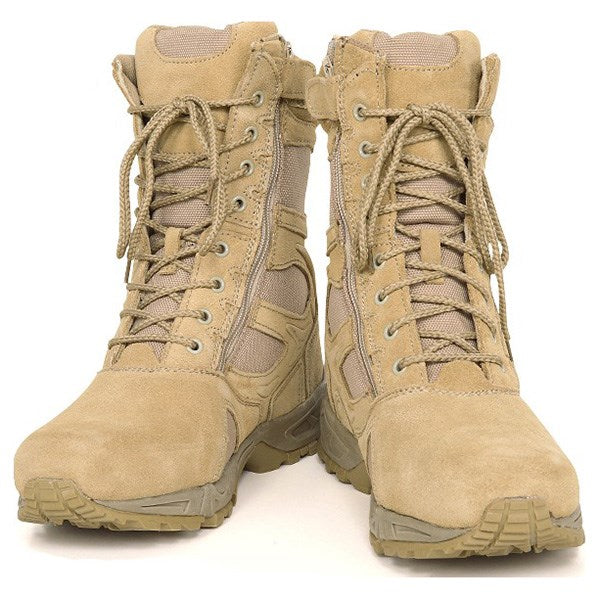 Botas tácticas DEPLOYMENT KHAKI con cremallera YKK, empeine de ante y malla transpirable, suela EVA y exterior de goma