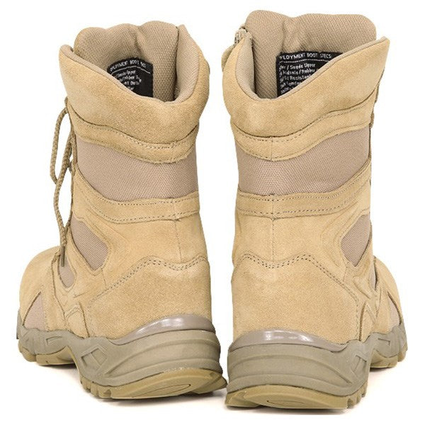 Botas tácticas DEPLOYMENT KHAKI con cremallera YKK, empeine de ante y malla transpirable, suela EVA y exterior de goma