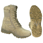 Botas tácticas DEPLOYMENT KHAKI con cremallera YKK, empeine de ante y malla transpirable, suela EVA y exterior de goma