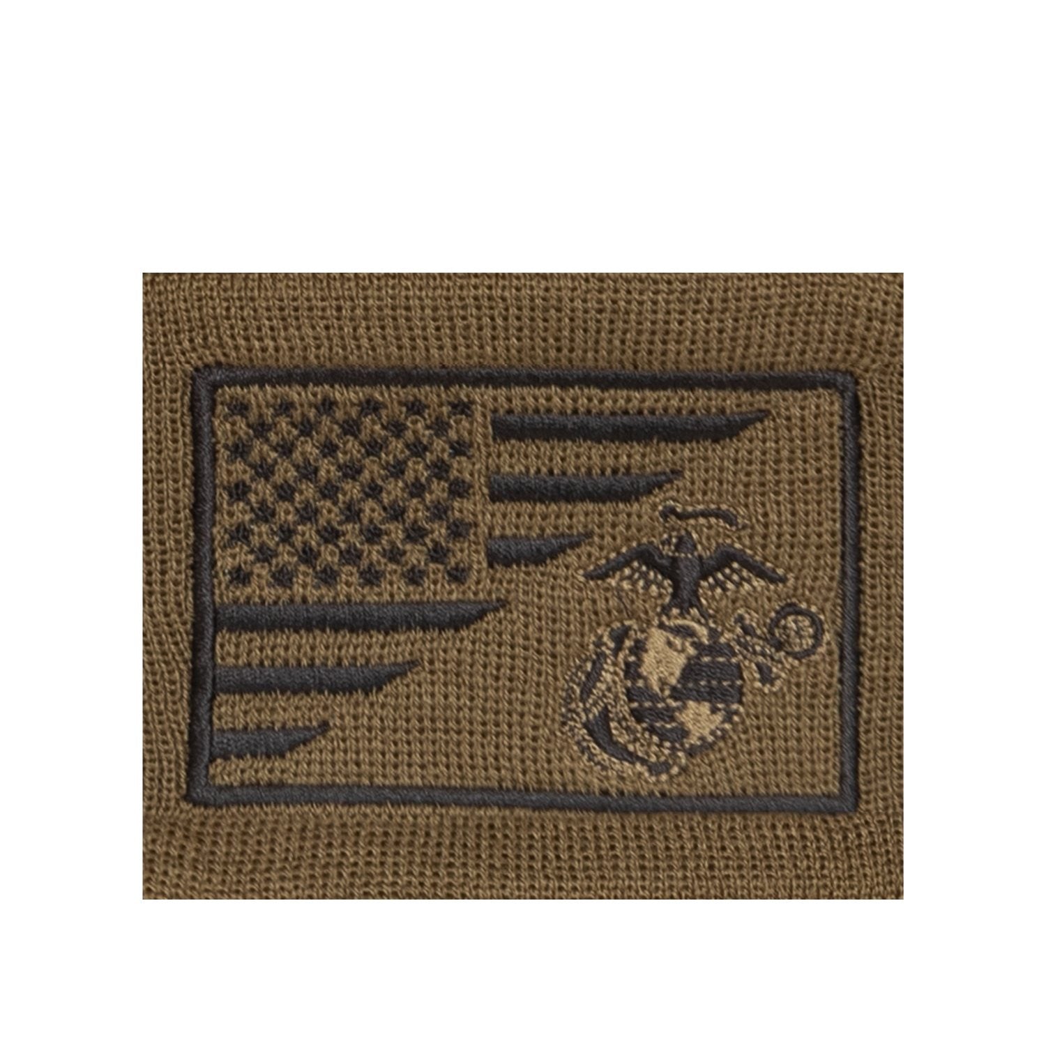 Gorro WATCH tejido color coyote con banderas de EE. UU. y USMC bordadas en la parte frontal