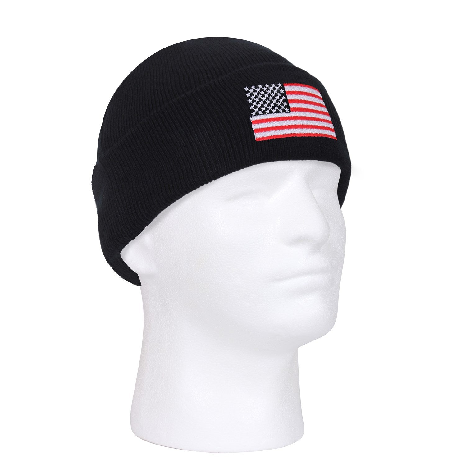 Gorro negro finamente tejido con bordado de la bandera de EE. UU.