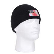 Gorro negro finamente tejido con bordado de la bandera de EE. UU.