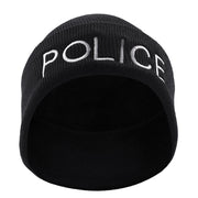 Gorro de punto negro con bordado 'POLICE'.