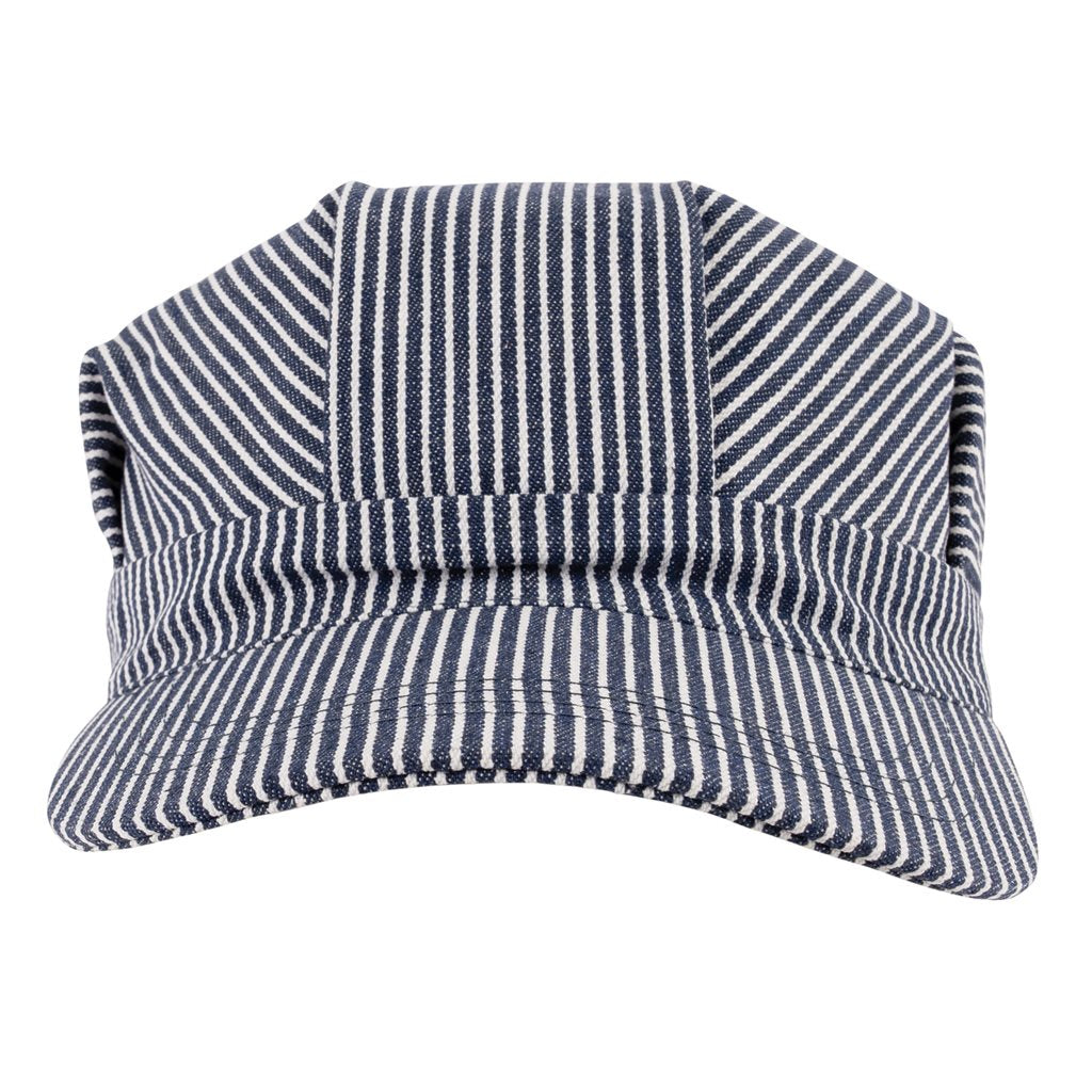 Gorra con visera ENGINEER blanca con rayas azules en denim, 100% algodón