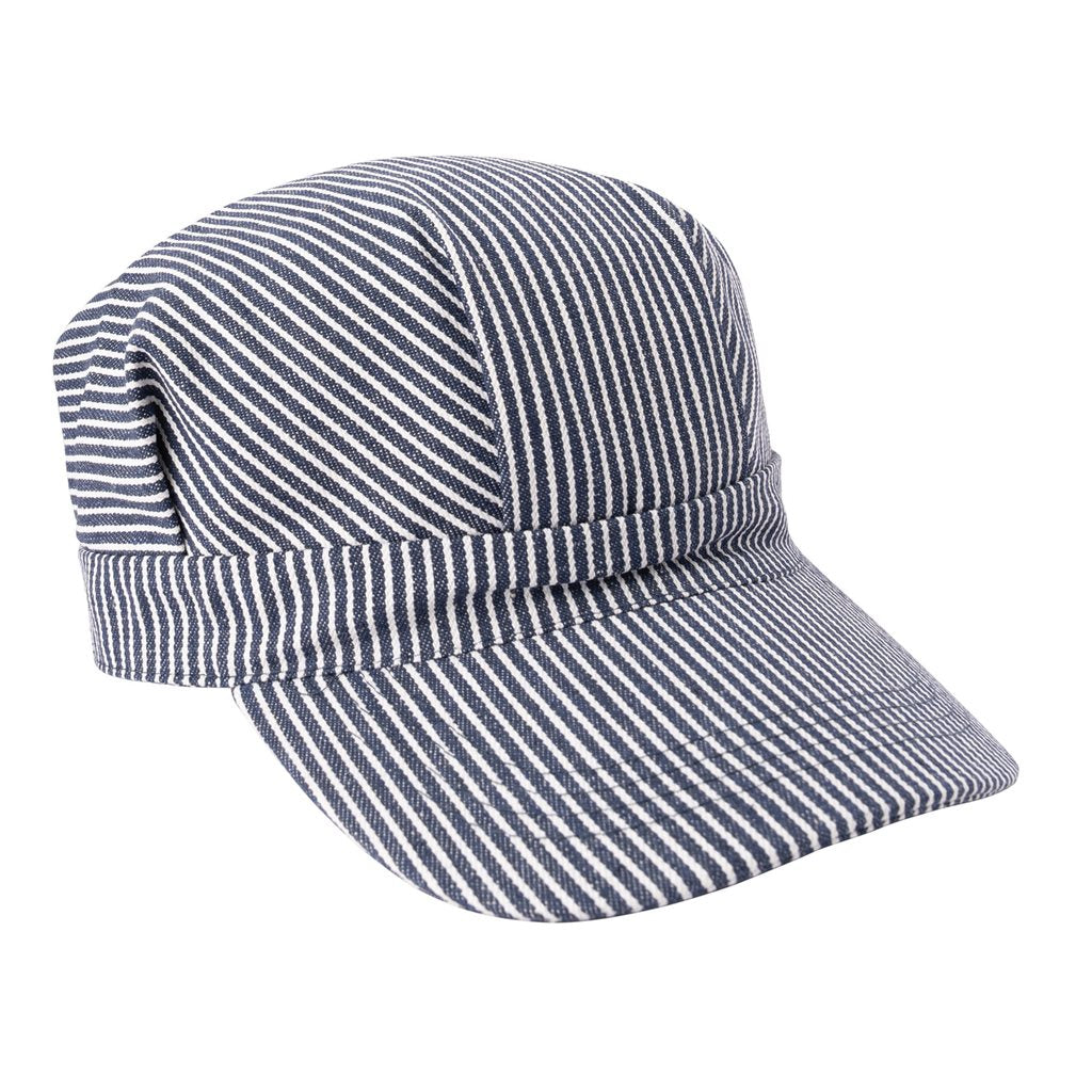 Gorra con visera ENGINEER blanca con rayas azules en denim, 100% algodón
