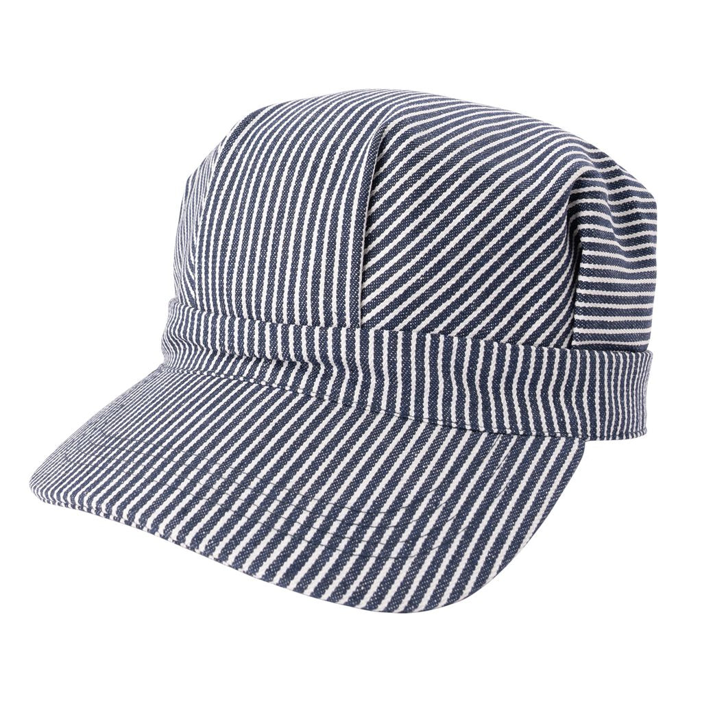 Gorra con visera ENGINEER blanca con rayas azules en denim, 100% algodón
