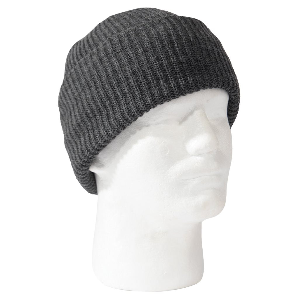 Gorro de punto acrílico US gris oscuro, tejido, ajuste ceñido, 100% acrílico