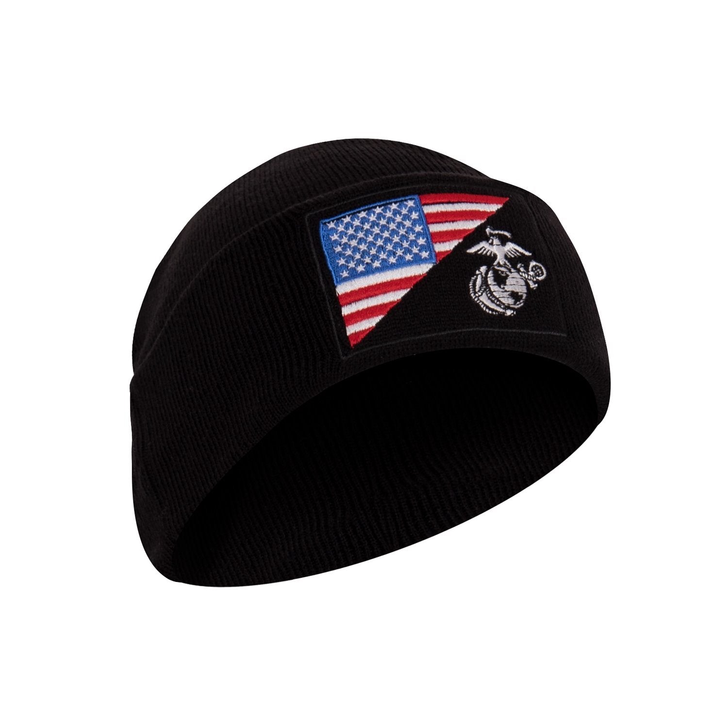 Gorro WATCH tejido color coyote con banderas de EE. UU. y USMC bordadas en la parte frontal