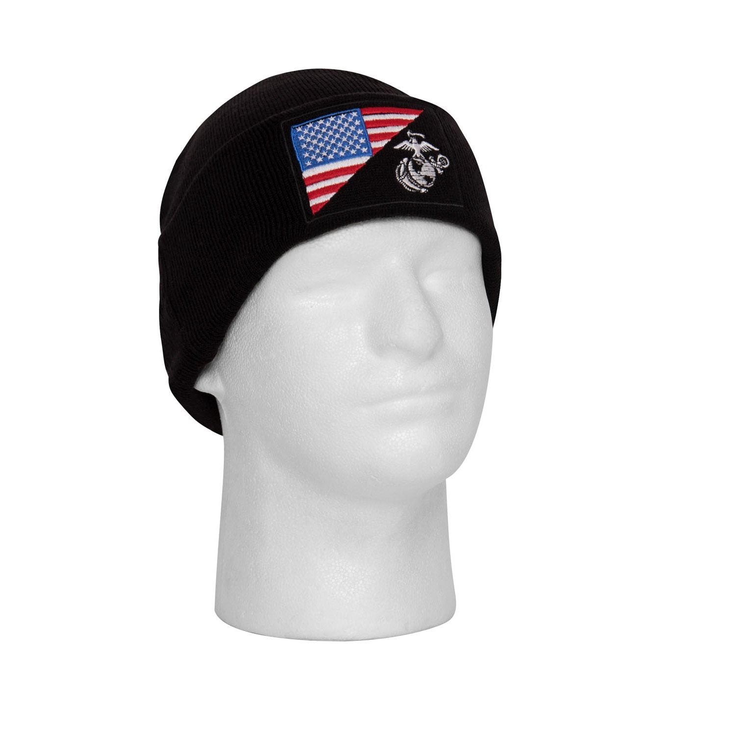 Gorro WATCH tejido color coyote con banderas de EE. UU. y USMC bordadas en la parte frontal