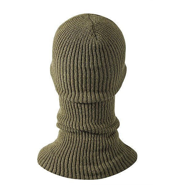 Pasamontañas tejido de color oliva con una abertura, protección para cabeza, cuello y hombros