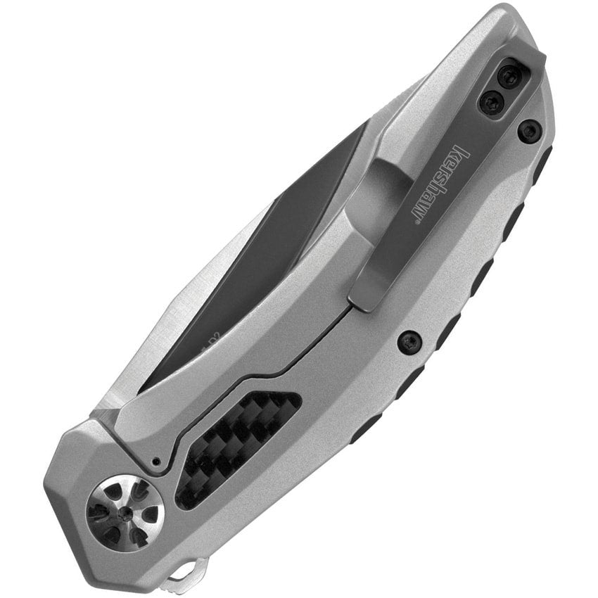 Navaja plegable NORAD hoja D2 filo liso empuñadura acero inoxidable con inserciones de fibra de carbono plateada