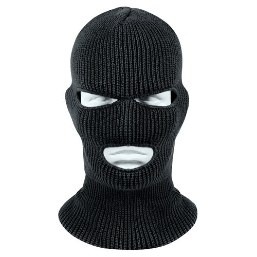 Pasamontañas tejido Wintuck negro con 3 aberturas, 100% acrílico, fabricado en EE. UU.