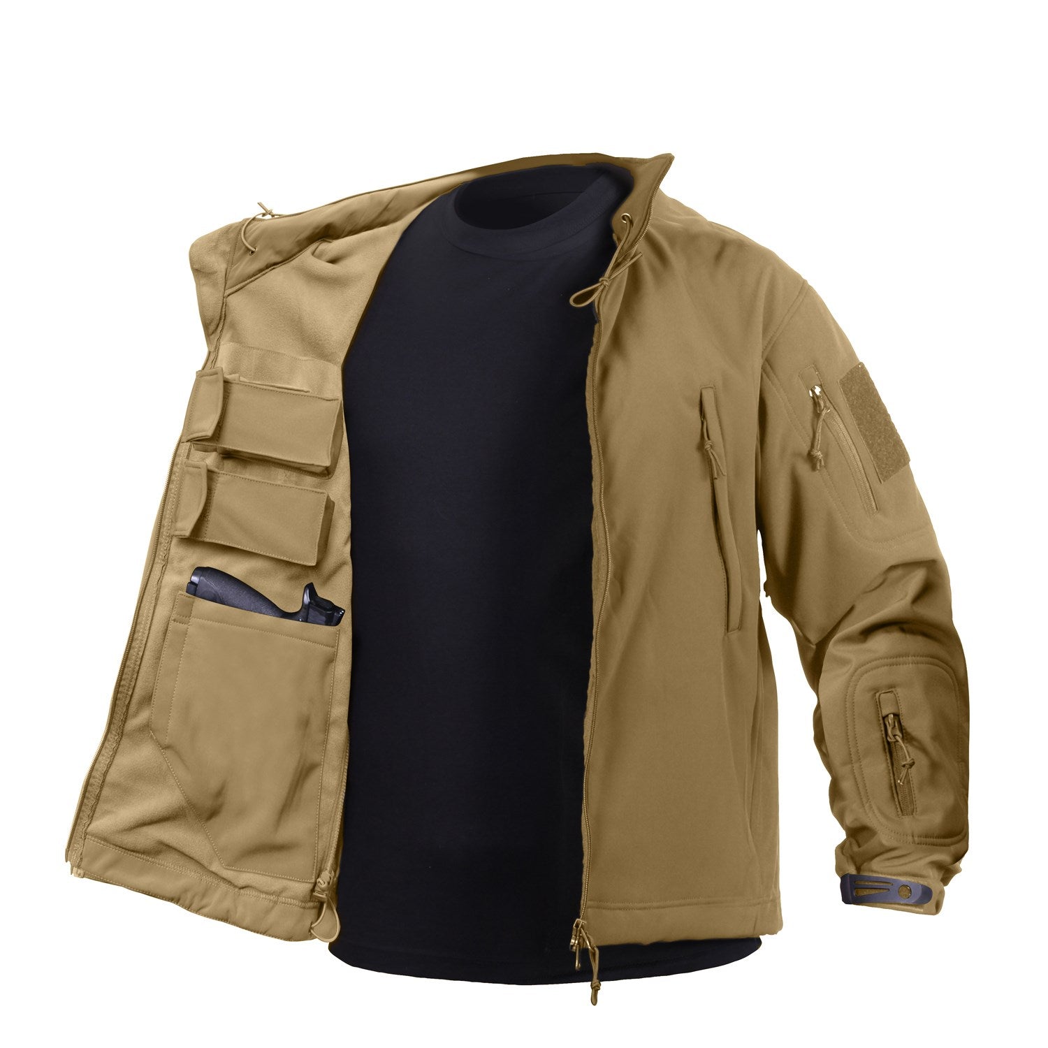 Chaqueta CONCEALED CARRY softshell con capucha y bolsillos internos para cargadores