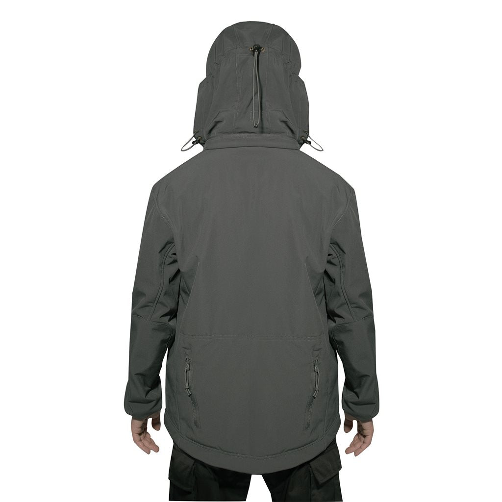 Chaqueta softshell CONCEALED CARRY gris con capucha y bolsillos, vista frontal