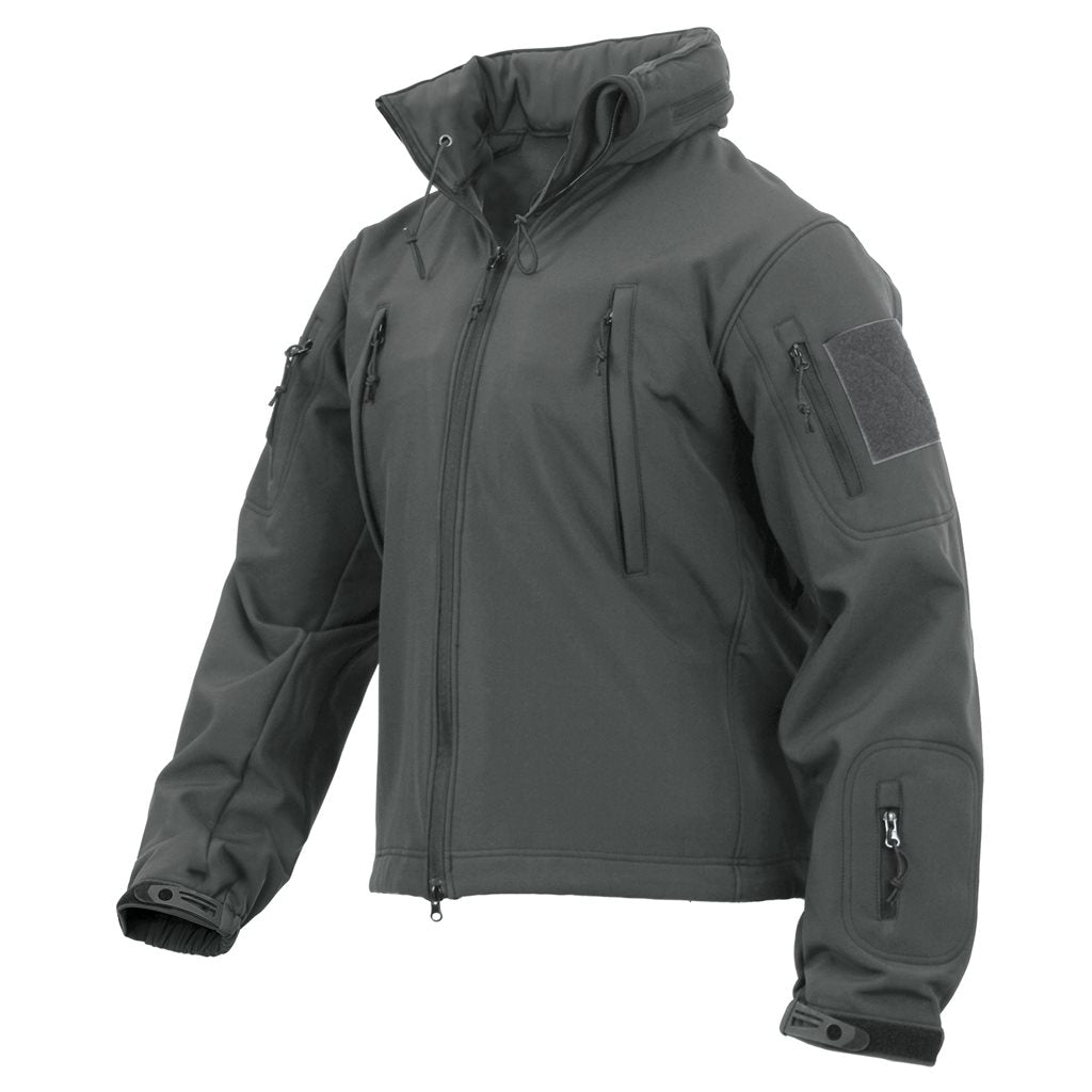 Chaqueta softshell CONCEALED CARRY gris con capucha y bolsillos, vista frontal