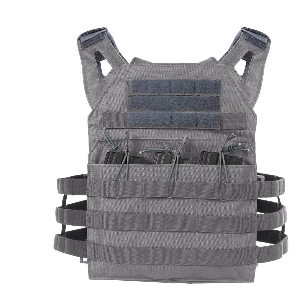 Chaleco MOLLE portaplacas ligero mostrado, sistema MOLLE y paneles para cargadores y placas balísticas