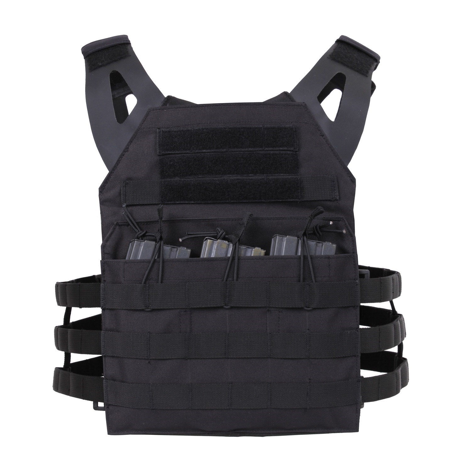 Chaleco MOLLE portaplacas ligero mostrado, sistema MOLLE y paneles para cargadores y placas balísticas