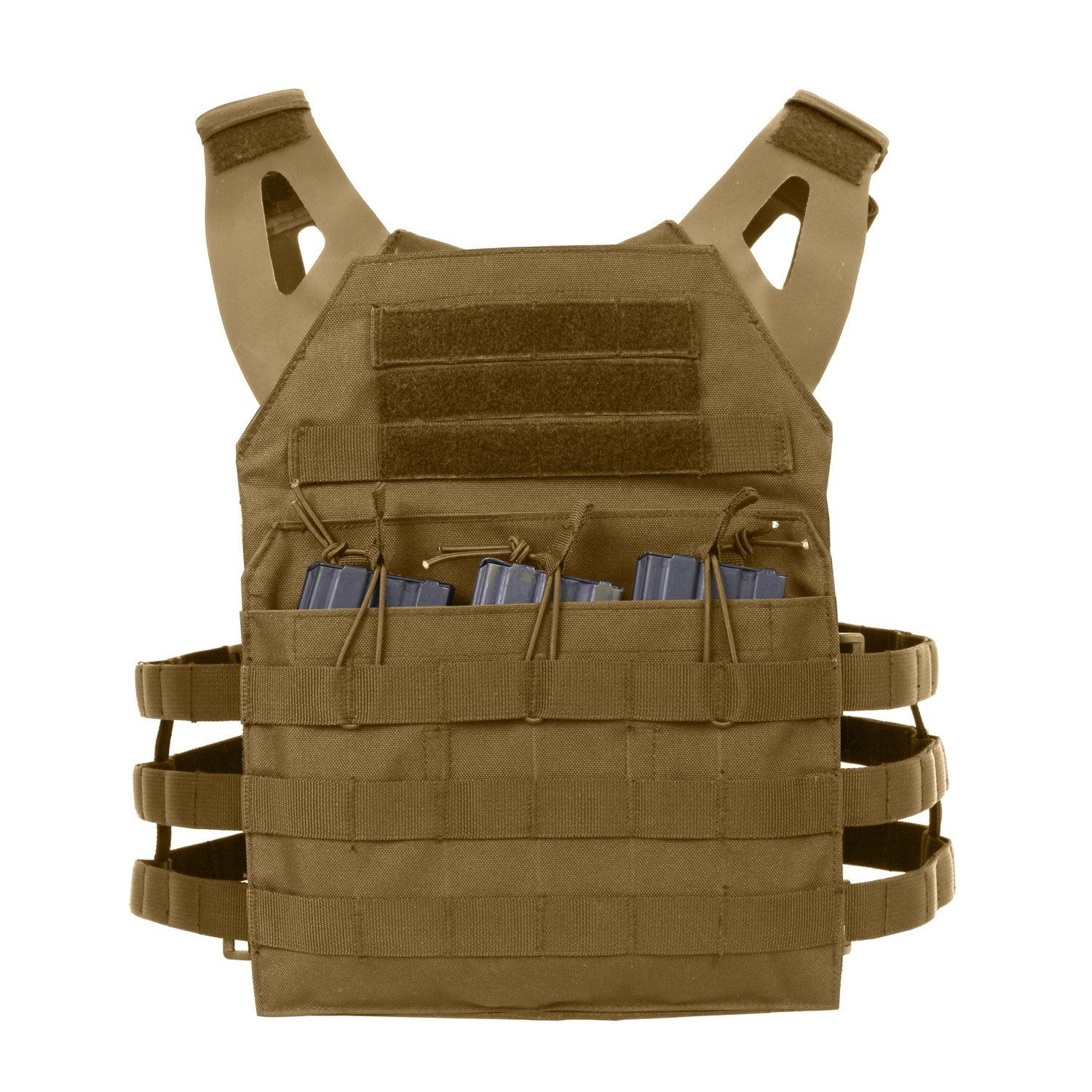 Chaleco MOLLE portaplacas ligero mostrado, sistema MOLLE y paneles para cargadores y placas balísticas