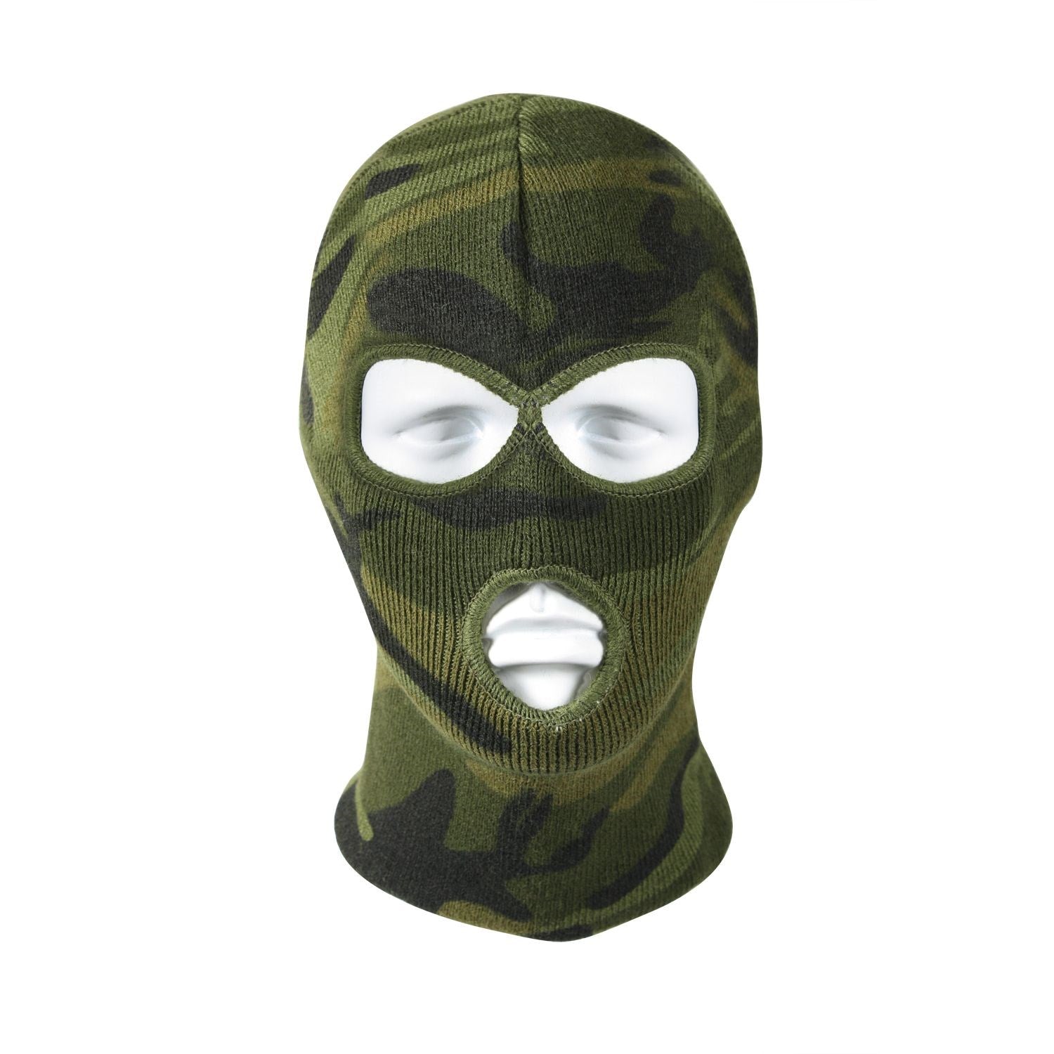 Pasamontañas tejido acrílico camuflaje Woodland, 3 aberturas, talla única