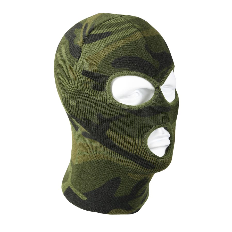 Pasamontañas tejido acrílico camuflaje Woodland, 3 aberturas, talla única