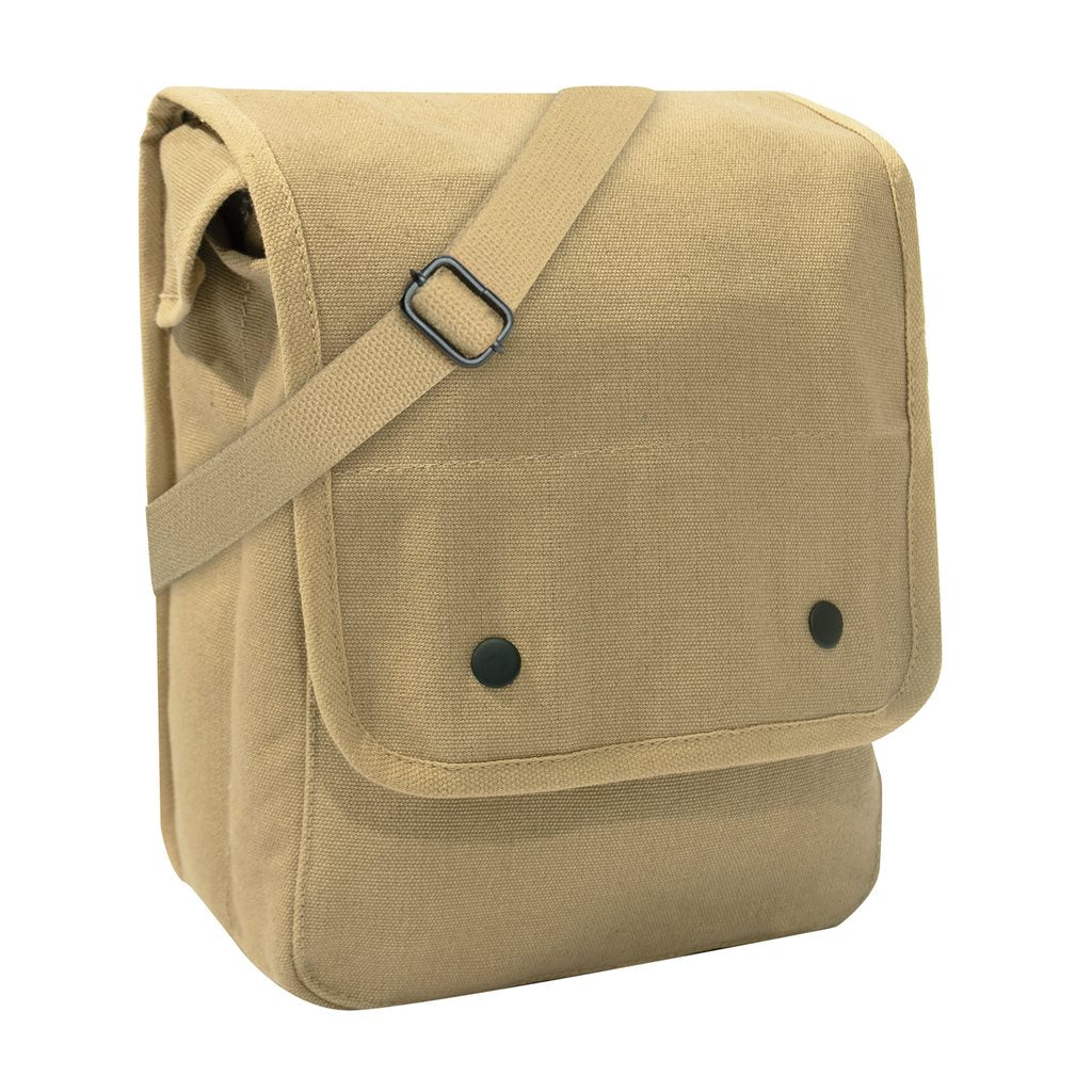 Bolso bandolera MAP CASE verde en algodón canvas estilo vintage, apto para iPad y tablets