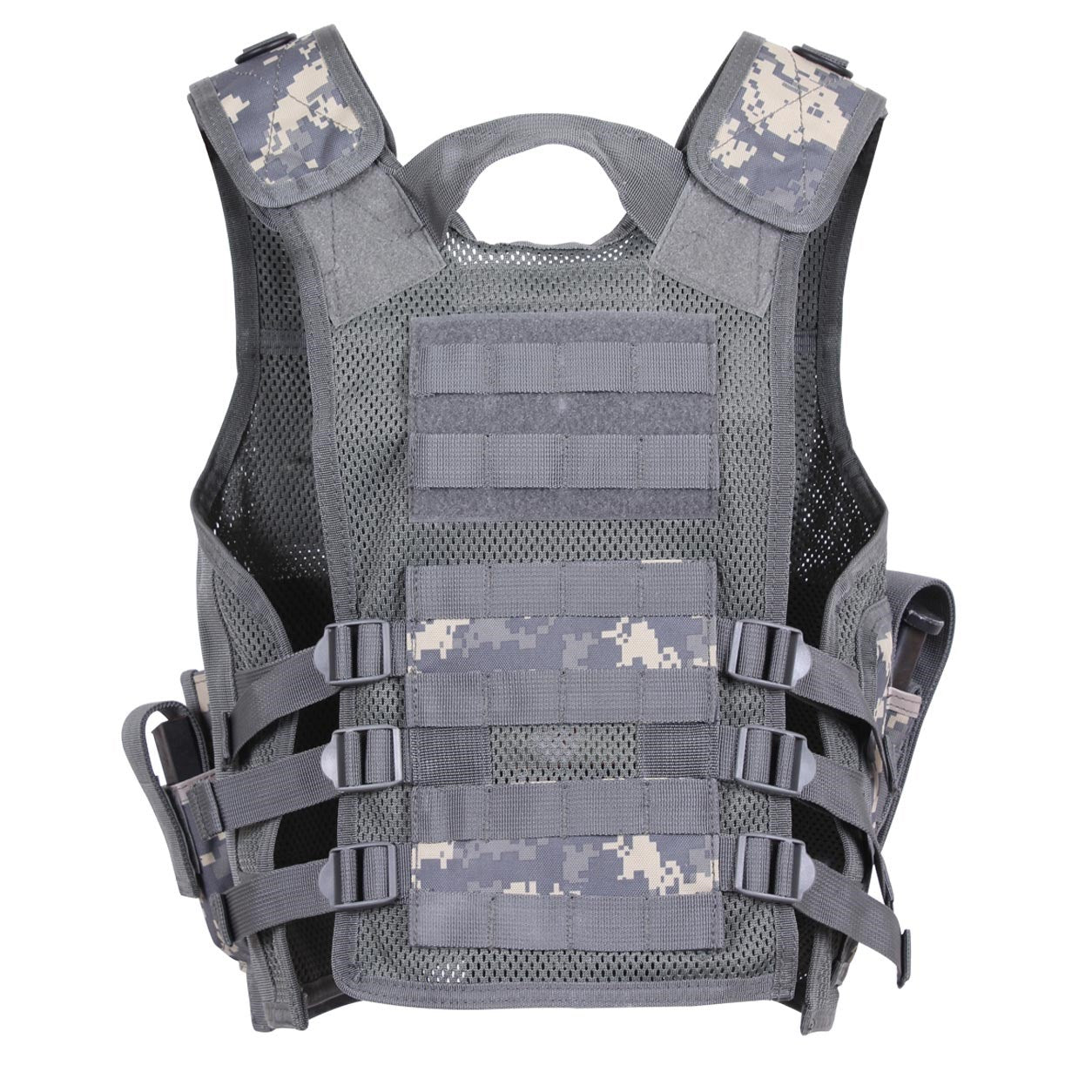 Chaleco táctico infantil negro con sistema MOLLE, cremallera y hebillas fastex, poliéster
