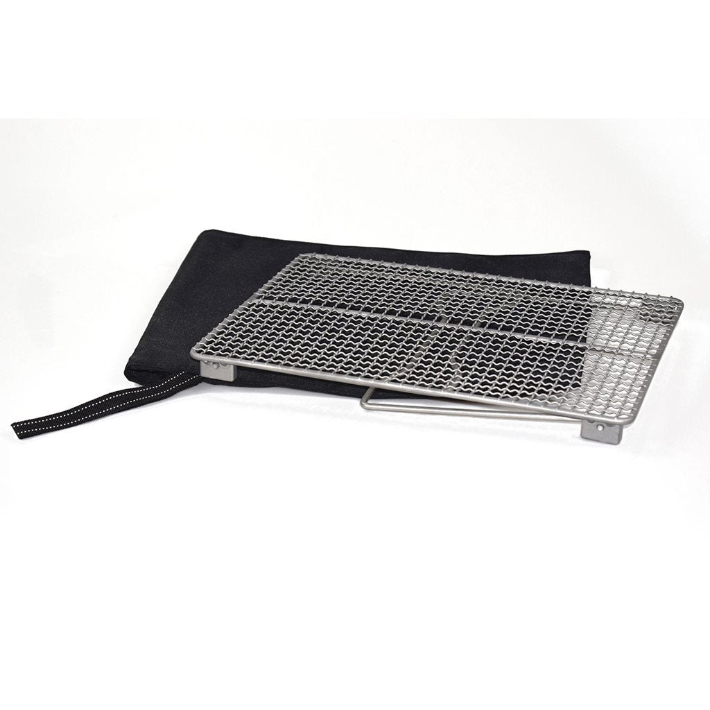 Parrilla plegable de titanio con patas de acero inoxidable extraíbles