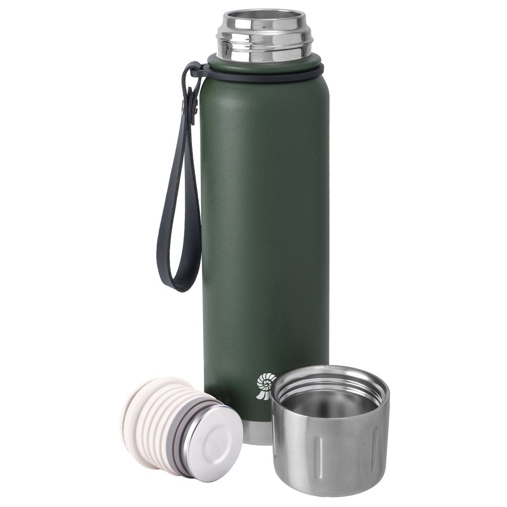 Termo ROCKSTEEL 0,75 L verde - acero inoxidable, doble pared y correa desmontable