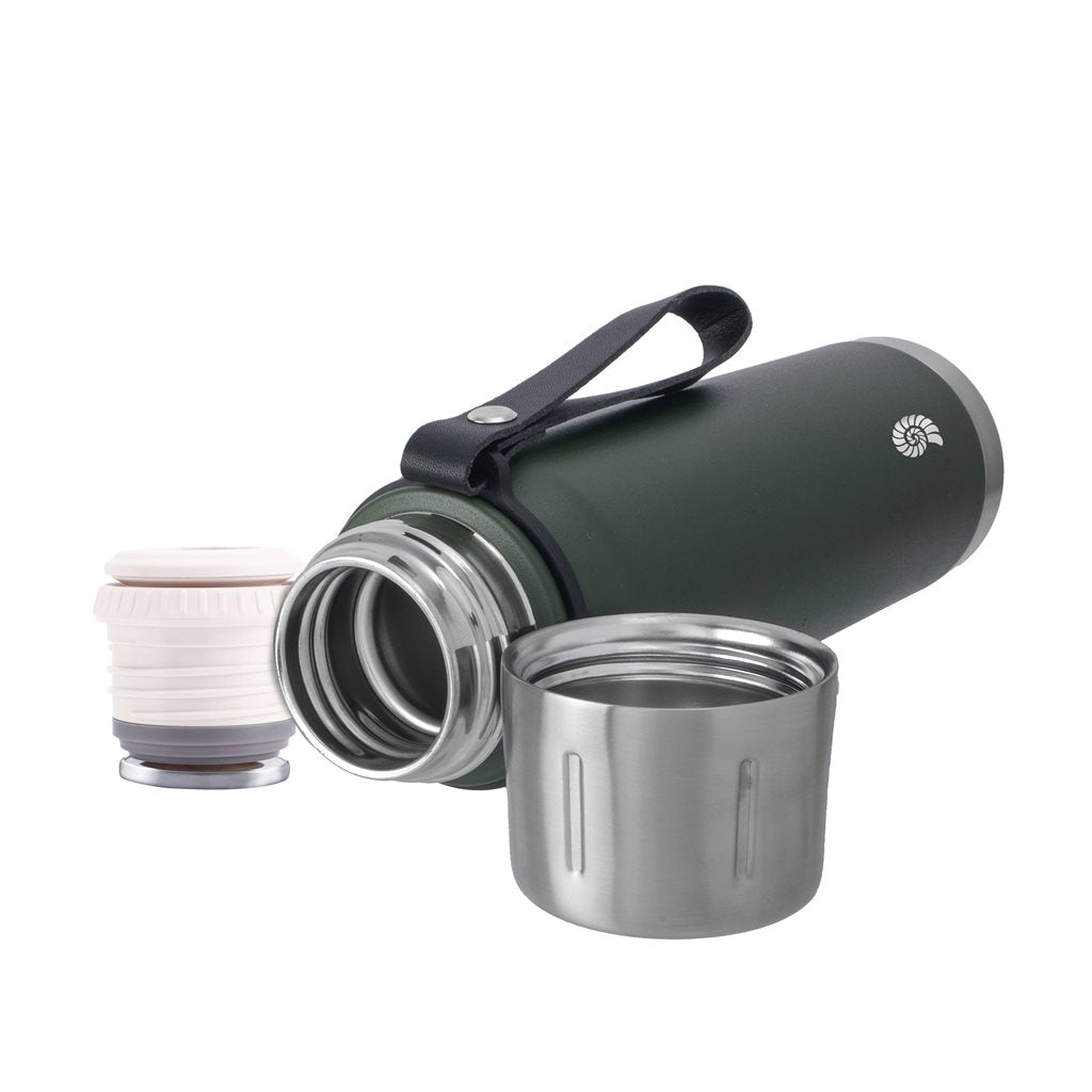Termo ROCKSTEEL 0,75 L verde - acero inoxidable, doble pared y correa desmontable
