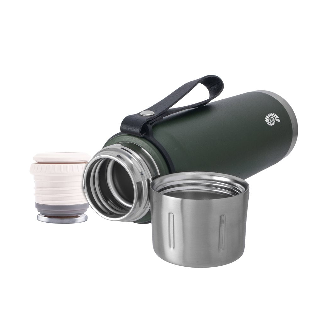 Termo ROCKSTEEL 0,75 L verde - acero inoxidable, doble pared y correa desmontable