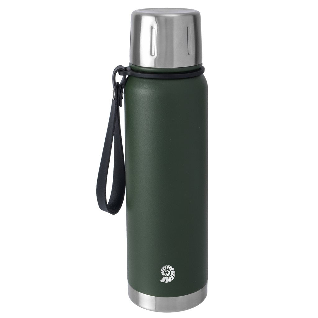 Termo ROCKSTEEL 0,75 L verde - acero inoxidable, doble pared y correa desmontable