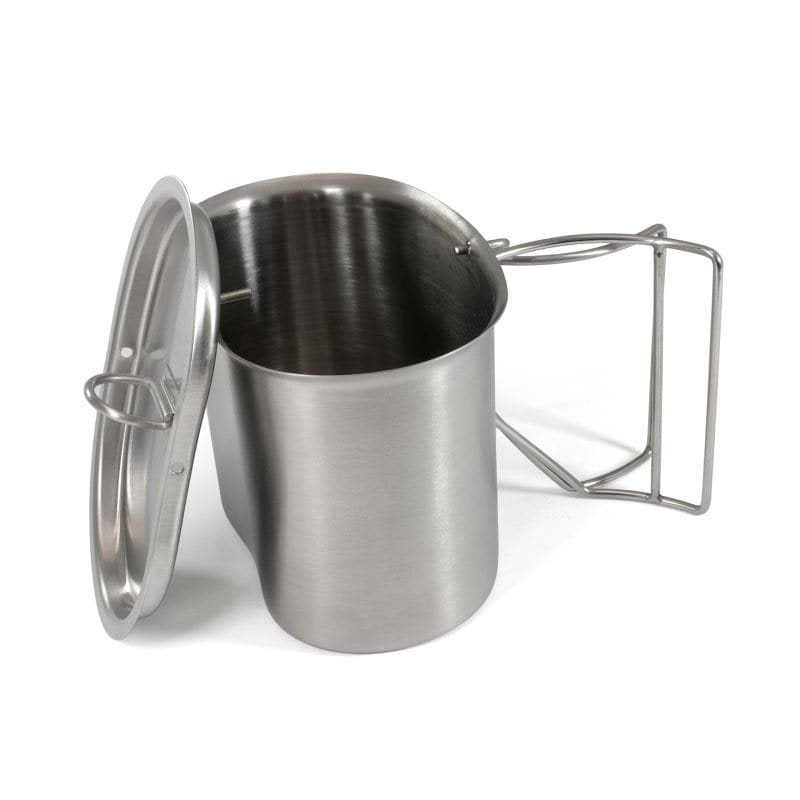 Vaso/cantimplora US plegable de acero inoxidable con asa y tapa