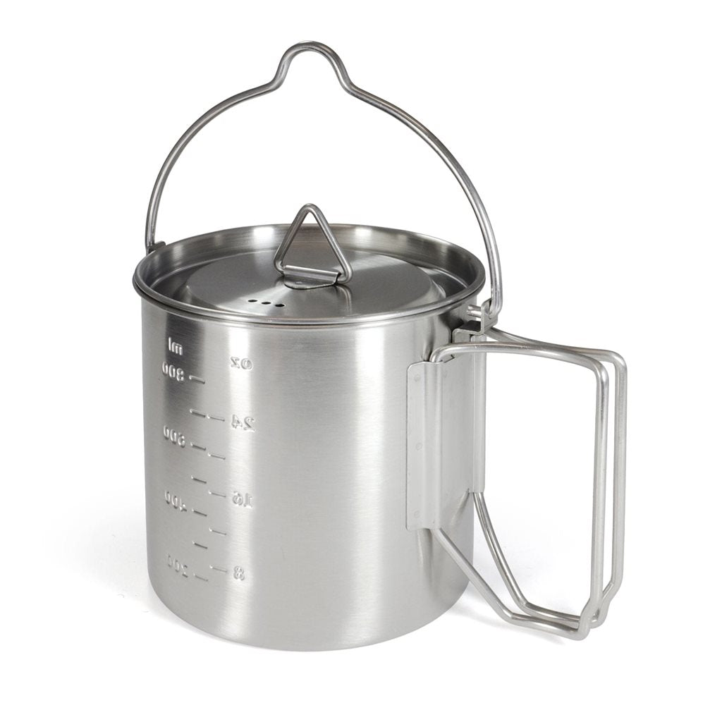 Olla 2 en 1 OUTDOOR 1000 ml de acero inoxidable 304 con asas y tapa