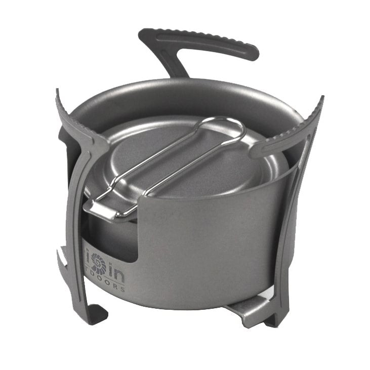 Hornillo OUTDOOR COMBO de titanio ultraligero, patas plegables, inserto extraíble — 106 g