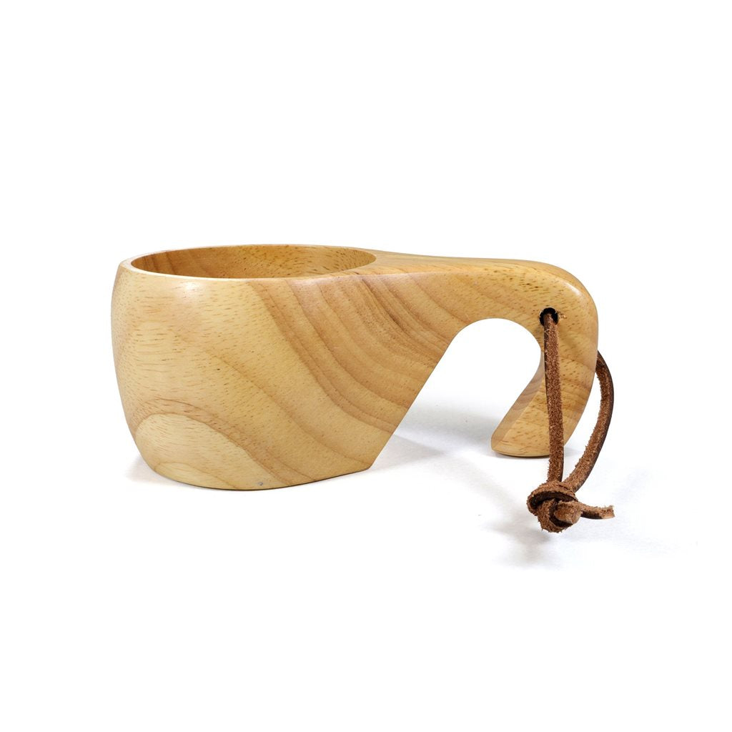 Taza kuksa de madera 200 ml con asa ergonómica y cordón de cuero