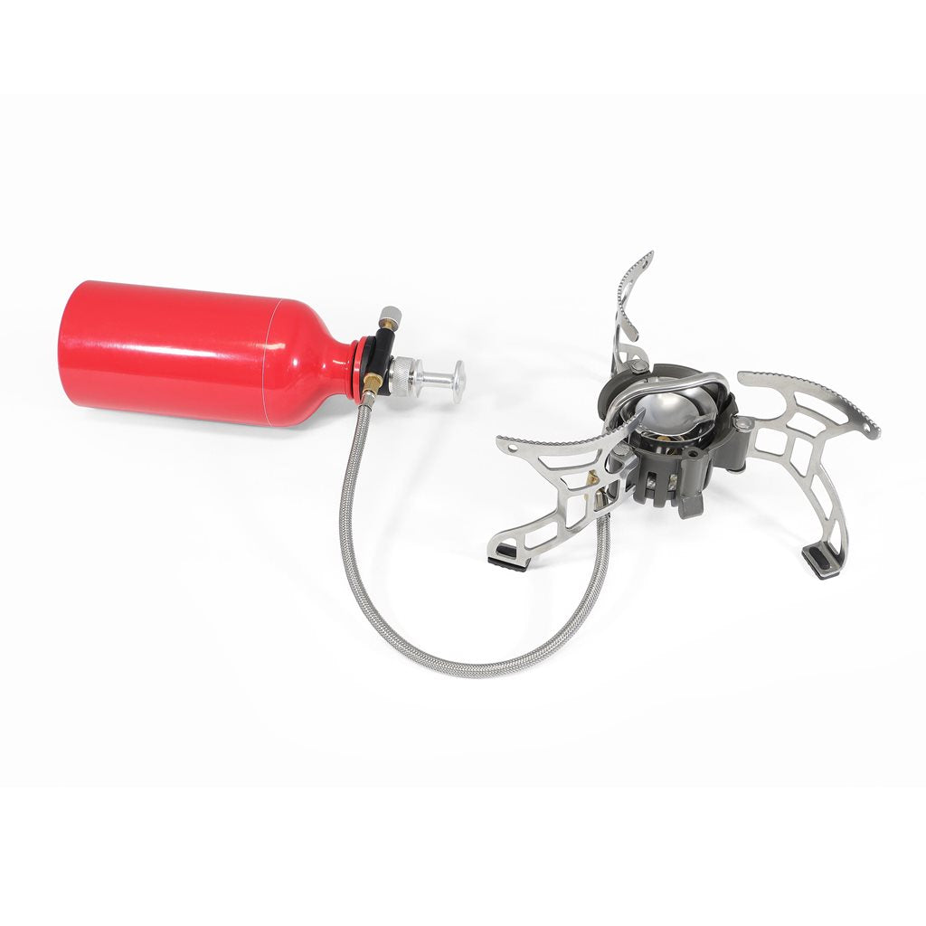 Hornillo RUGGED MULTIFUEL 3500 W en aluminio aleado con soporte plegable y válvula de latón