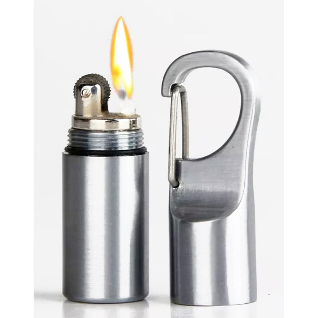 Encendedor STORM MINI impermeable en funda de acero inoxidable con mosquetón