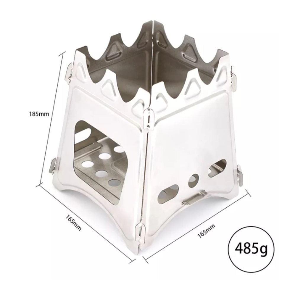 Hornillo OUTDOOR STACK plegable de acero inoxidable para combustibles sólidos