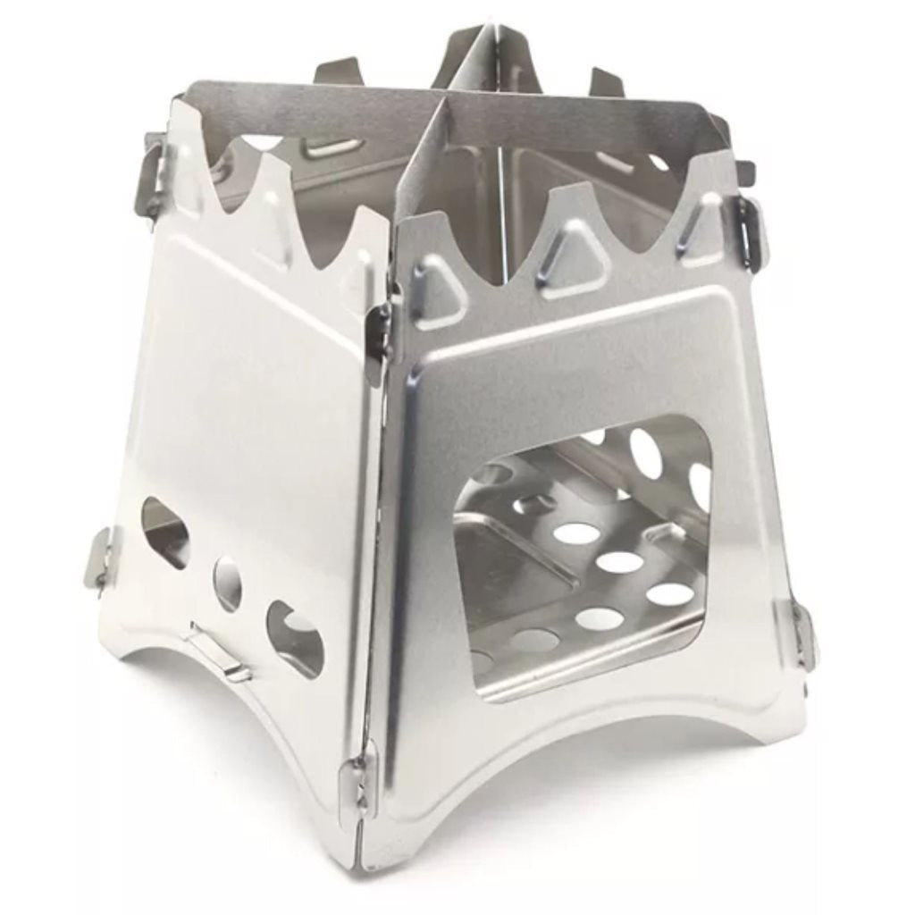 Hornillo OUTDOOR STACK plegable de acero inoxidable para combustibles sólidos