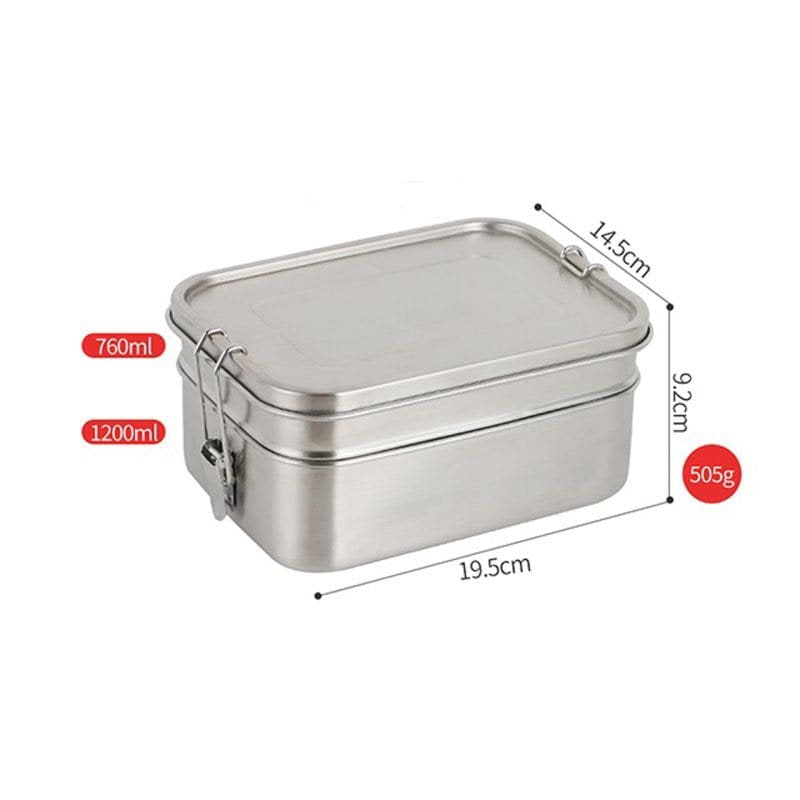 Fiambrera Lunchbox Deluxe Double de acero inoxidable, dos pisos, 19,5×14,5×9,2 cm