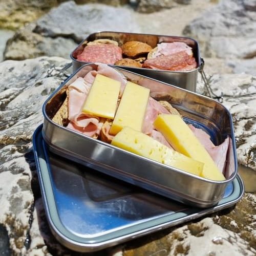 Fiambrera Lunchbox Deluxe Double de acero inoxidable, dos pisos, 19,5×14,5×9,2 cm