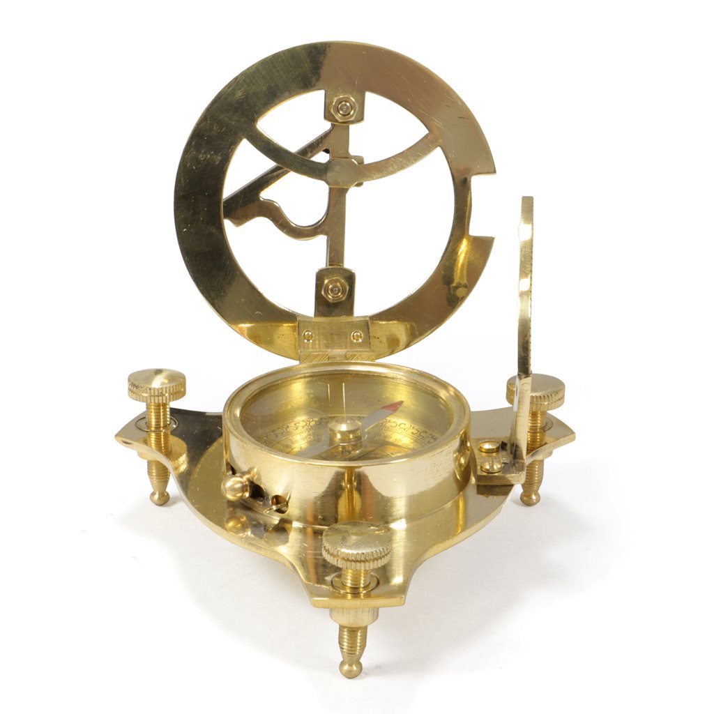 Brújula de latón SUNDIAL con reloj solar en caja de madera