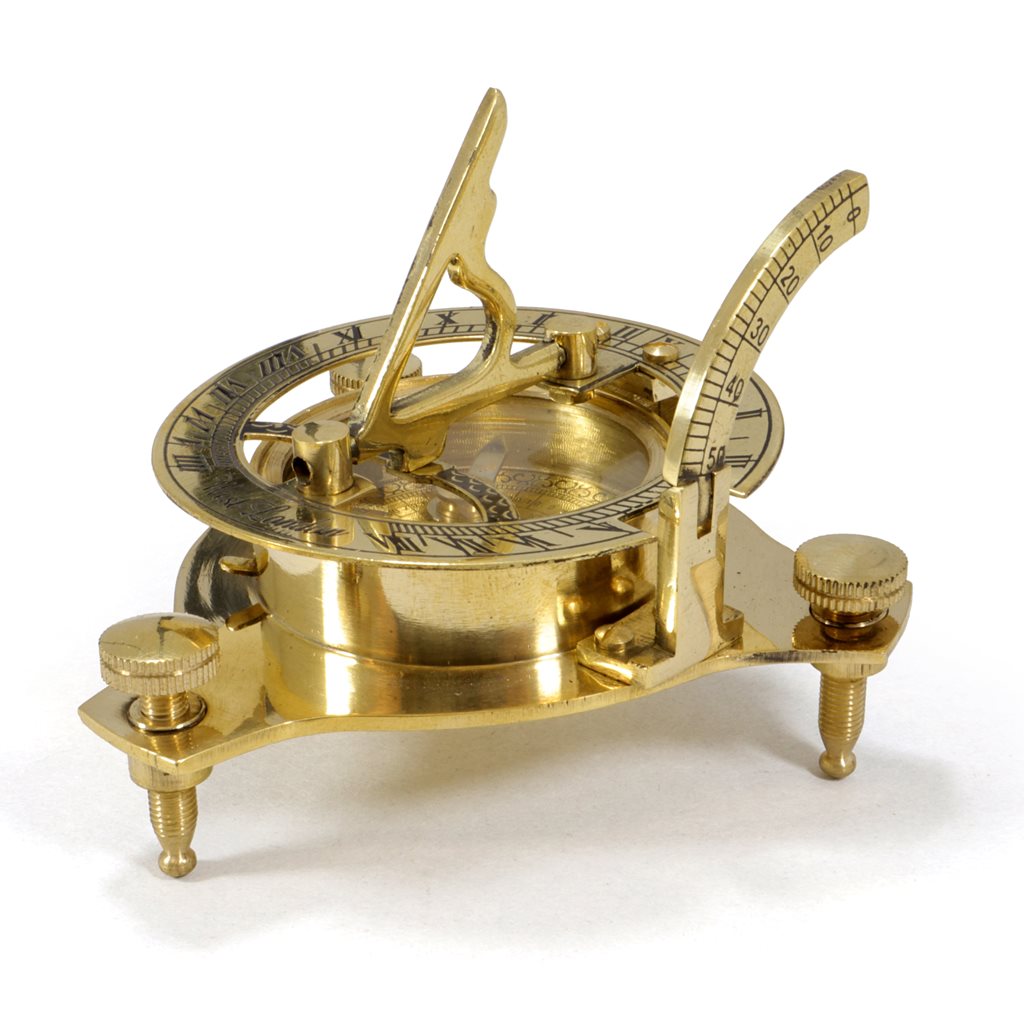 Brújula de latón SUNDIAL con reloj solar en caja de madera
