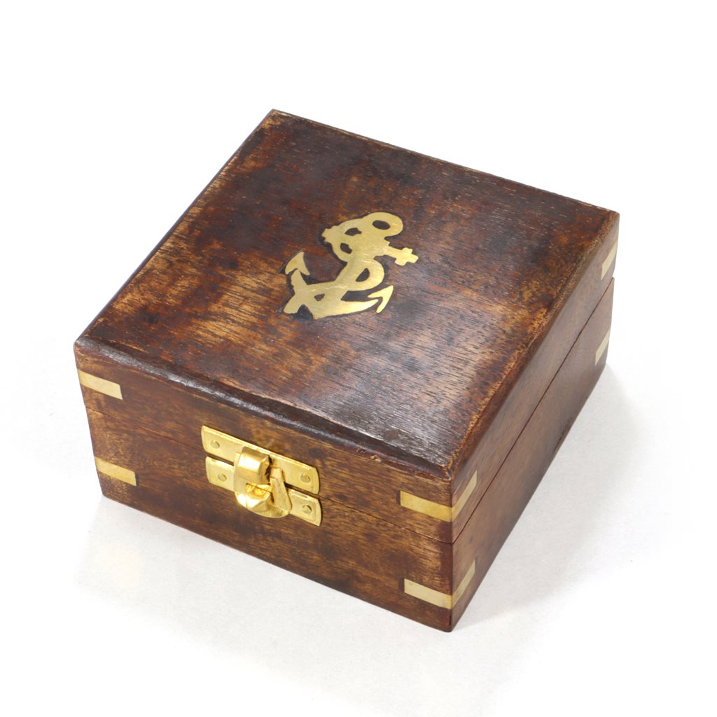 Brújula de latón SUNDIAL con reloj solar en caja de madera