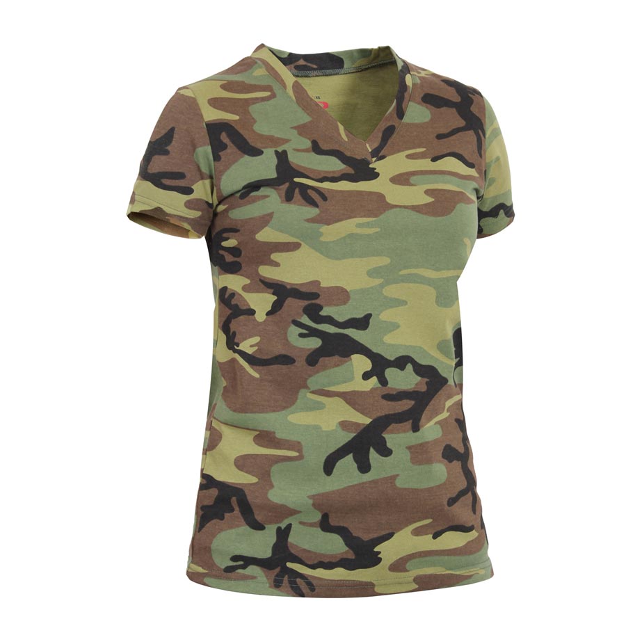 Camiseta mujer V-cuello camuflaje WOODAND de corte alargado