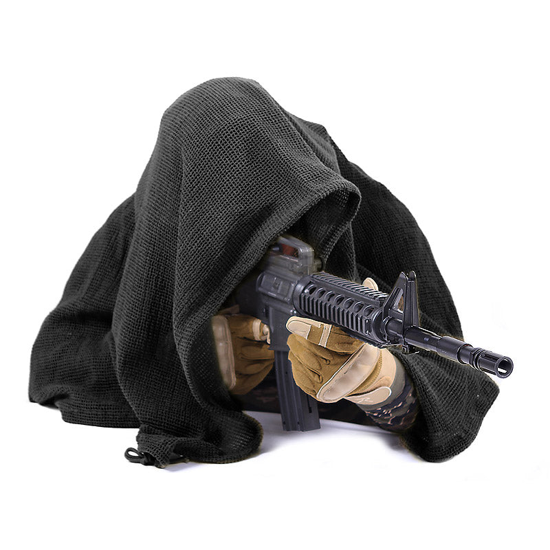 Bufanda universal SNIPER 90x117 cm negra en malla para camuflaje y red colgante