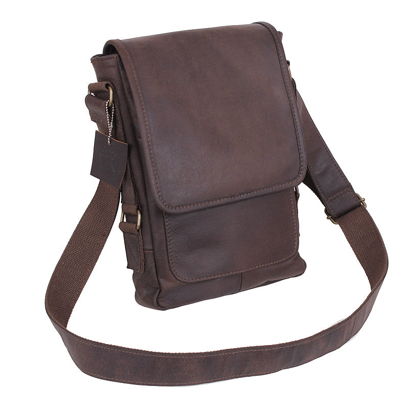 Bolso bandolera de cuero TECH con forro de lona, ideal para tablet o portatil pequeño