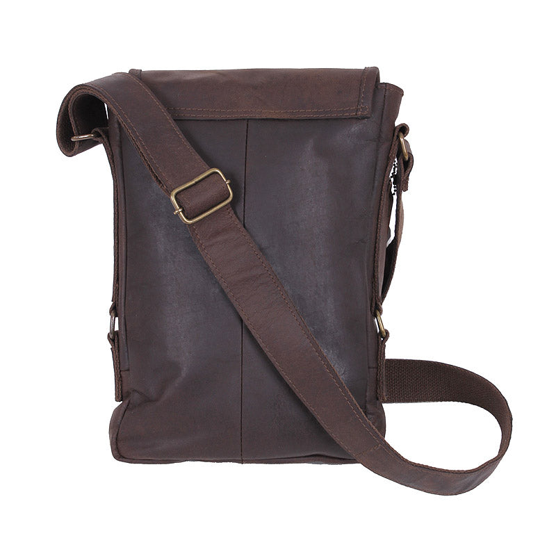 Bolso bandolera de cuero TECH con forro de lona, ideal para tablet o portatil pequeño
