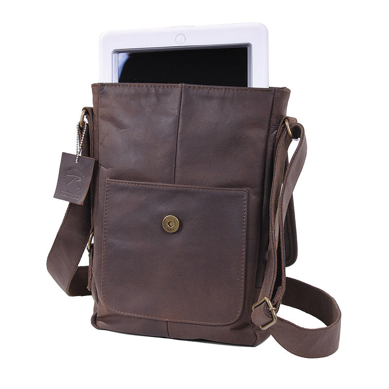 Bolso bandolera de cuero TECH con forro de lona, ideal para tablet o portatil pequeño